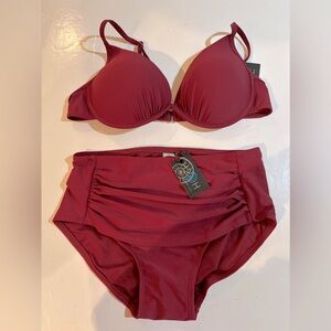 H2OH Merlot Tetro High Waisted Maui Molded Cups BUT KINI M NWT